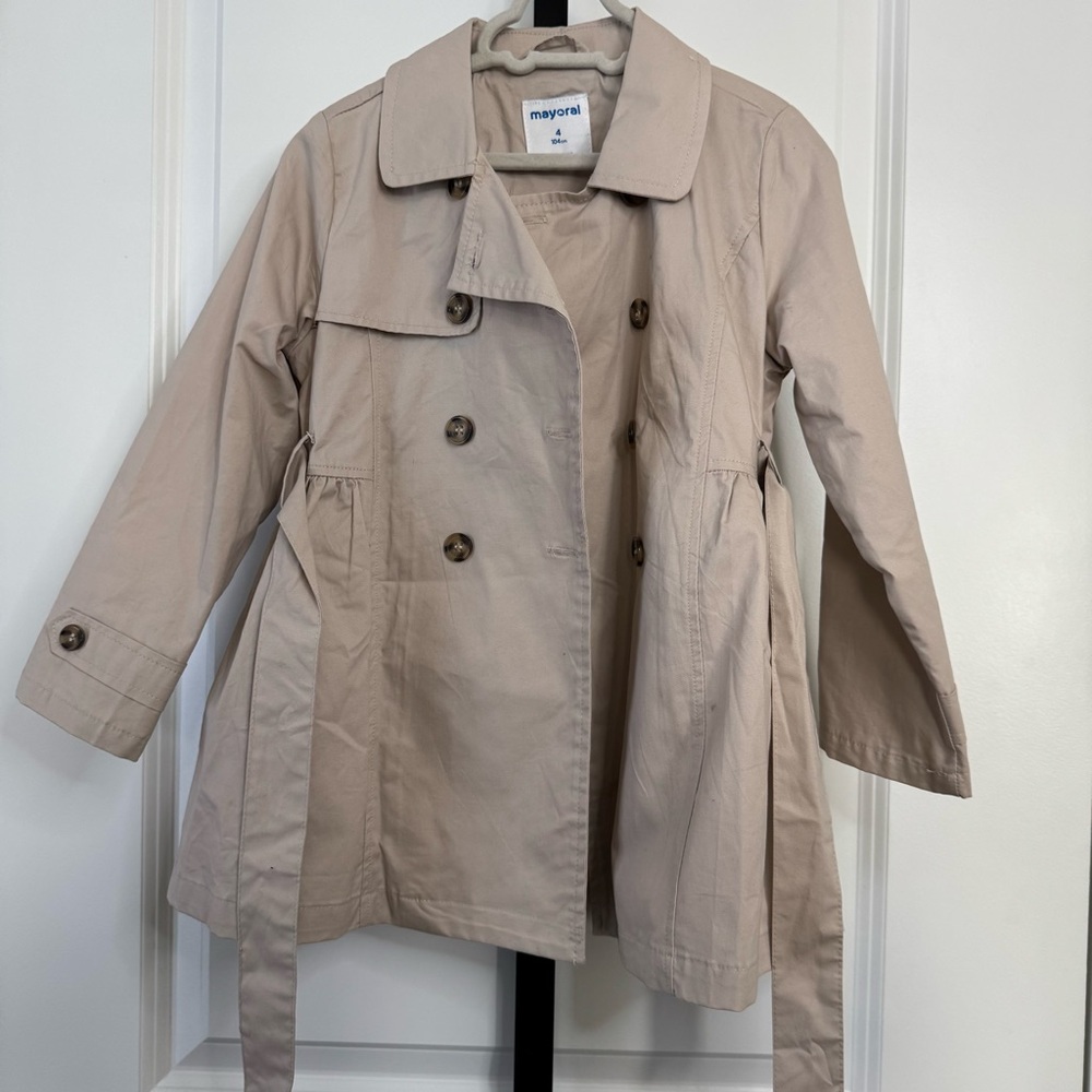 Mayoral Girls Trench Coat Beige Double Breasted Jacket Size 4T
